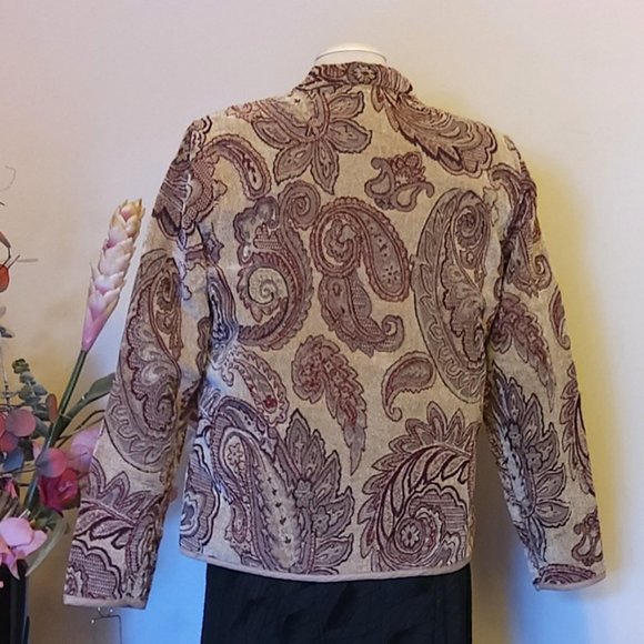 Preowned Zoe Cream Burgundy Floral Print Women's Spring Fall Winter Jacket Size - Picture 7 of 7